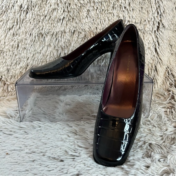Bandolino Shoes - Bandolino Women's 7.5 Black Patent Leather Moc Croc Square Toe Slip on Heels‎
